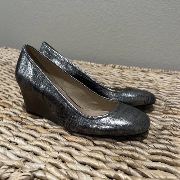 Antonio Melani Shoes Women 7.5 Silver Claire Leather High Heel Platform Wedge‎ - Picture 1 of 10